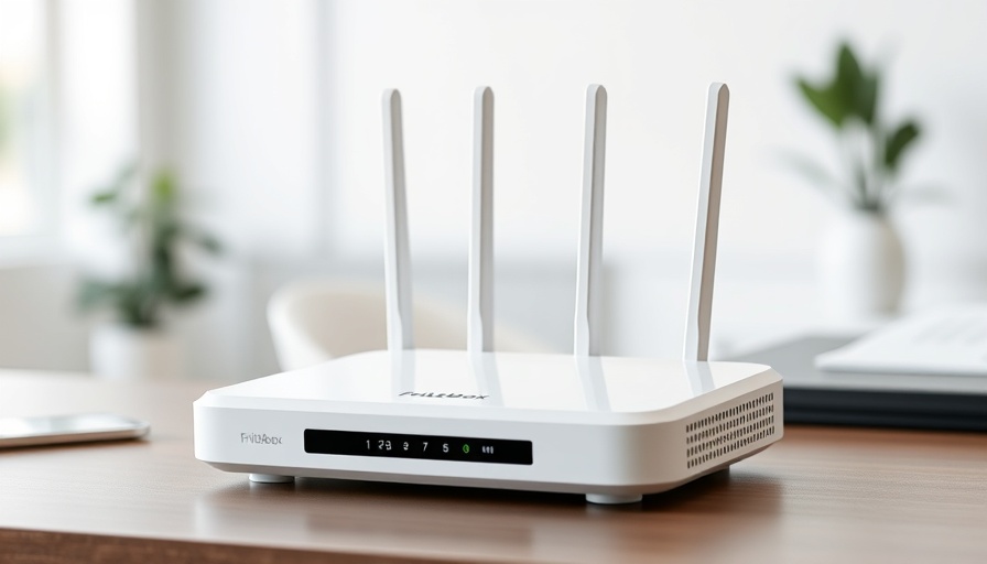 Modern Fritzbox 4690 WLAN-Router on desk in an airy office.