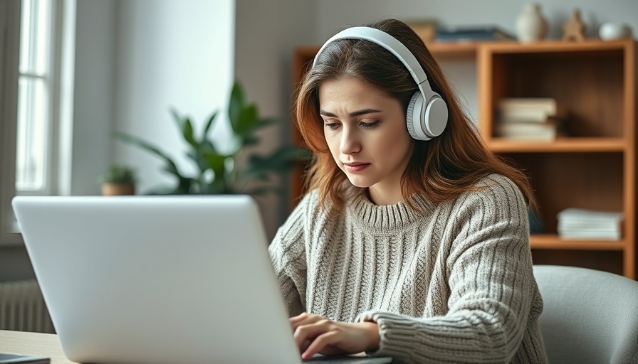 Young woman experiencing Zoom fatigue in home office setting.