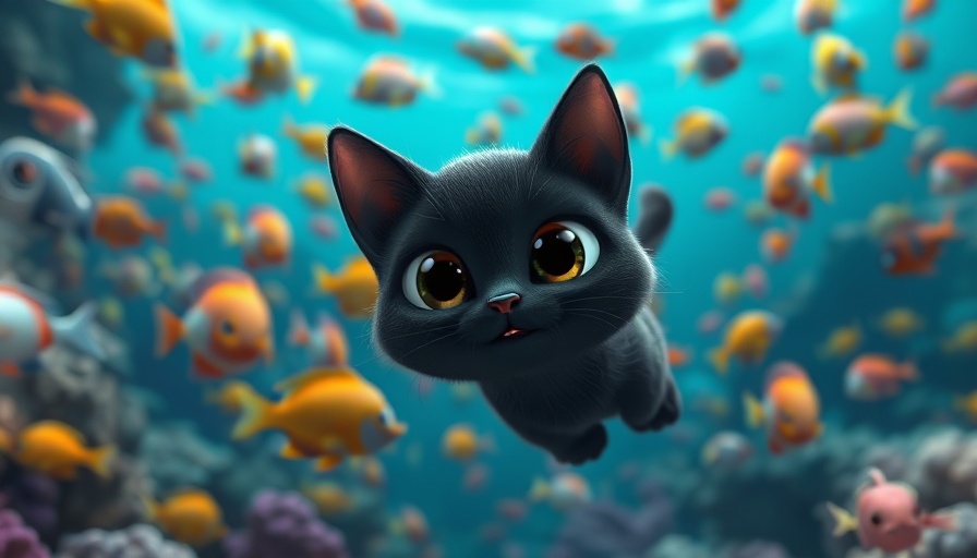 Blender 4.4 underwater cartoon cat with fish