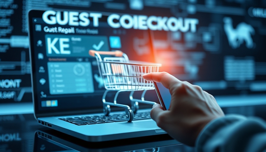 Futuristic guest checkout concept for online retail with digital interfaces.