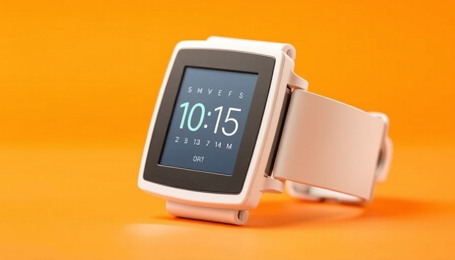 Sleek white Pebble smartwatch with an orange background.