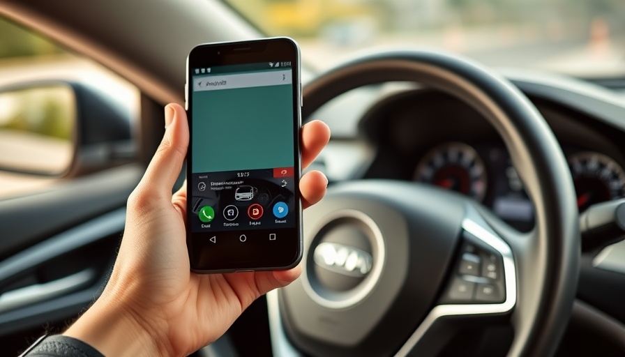 Sichere Autofahrer Gadgets: Smartphone with Android Auto app in car.