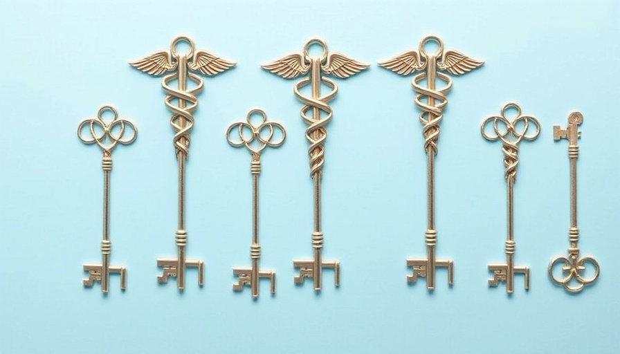 Stylized caduceus keys, gradient design, medical symbolism.