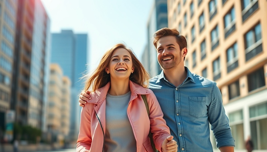 Joyful couple enjoying new Telekom plans outdoors.
