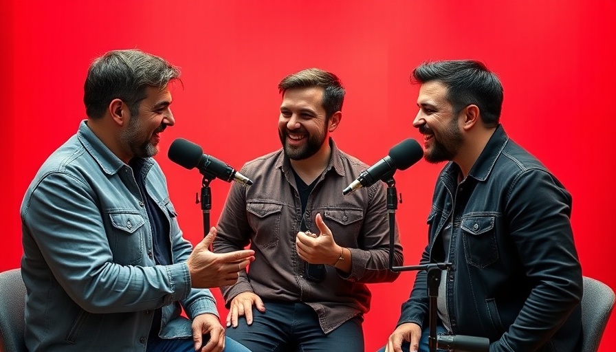 Podcasters recording a lively session in the 'Chip Chat' studio.