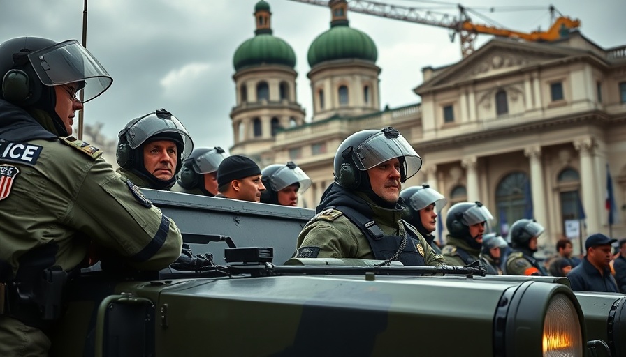 Panik bei der Großdemo in Belgrad with military vehicle and police.