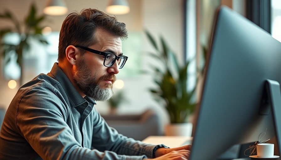 Businessman focused on computer in office, Wirtschaftsidentifikationsnummer WID context.