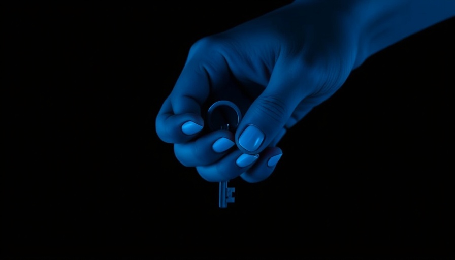 Blue hand holding key symbolizing security and resistance.