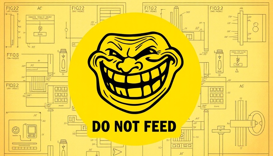 USPTO Memo und Patenttrolle: Warning sign illustration over blueprint.