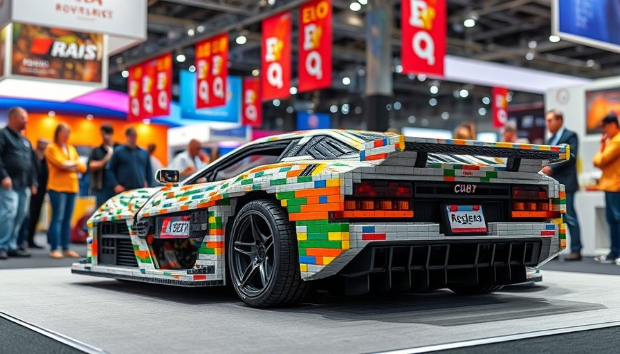 Vibrant exhibition with a large model car at a kidult toys event.