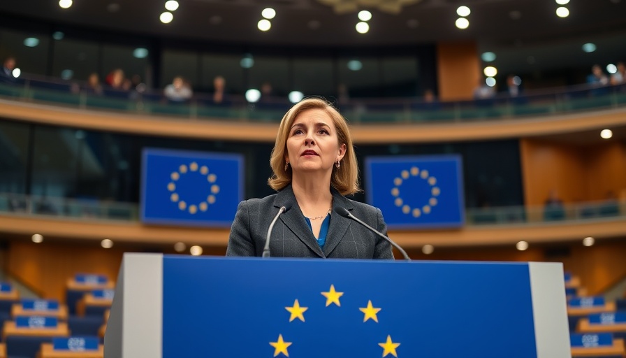 Confident speaker in EU Parliament emphasizing Tech-Souveränität.