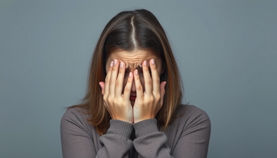 Young woman covering face in stress, Selbstdiagnose durch soziale Medien theme.