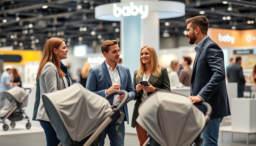 Group discussing baby products at Kids’ Time Kielce expo.