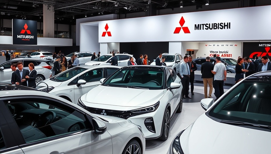 Modern exhibition showcasing Mitsubishi electric vehicles.