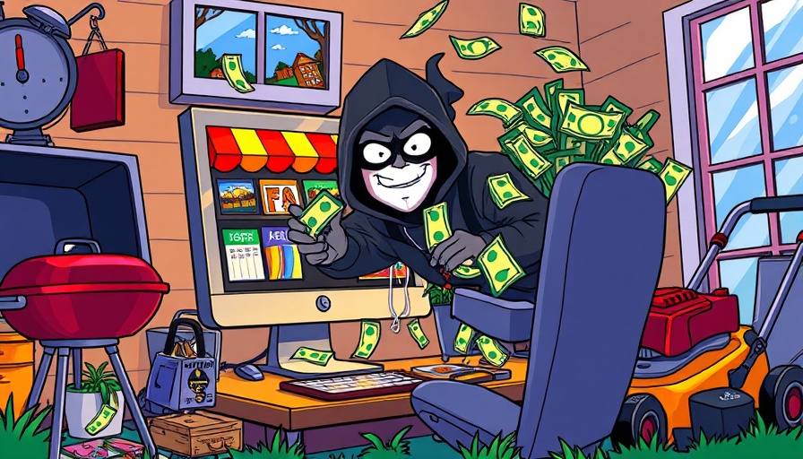 Fakeshop-Warnung illustration with cartoon thief in action.