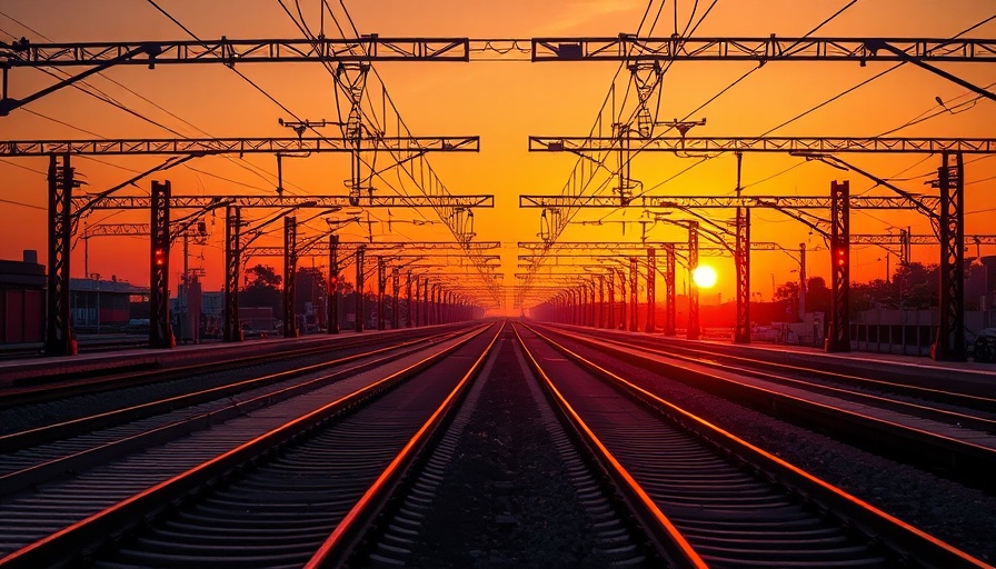 Deutsche Bahn railway tracks at sunset with signals