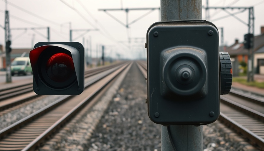 Red railway signal on tracks, Deutsche Bahn Digitalisierung.
