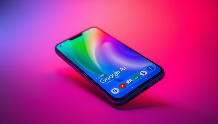 Smartphone displaying Google AI Overviews interface with vibrant colors.