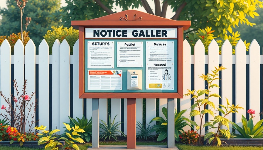 Community notice board in Schrebergarten with public notices.