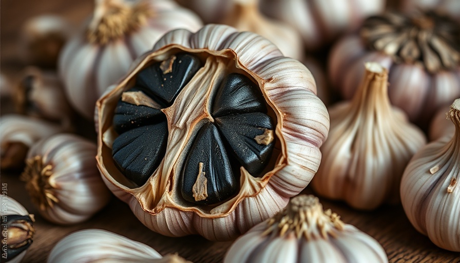 Schwarzer Knoblauch Gesundheit Vorteile: black garlic bulb with cloves.