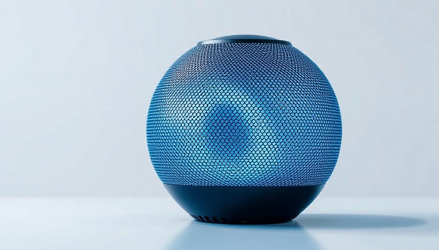 Futuristic spherical smart speaker as beste Spotify-Player 2025, glowing.