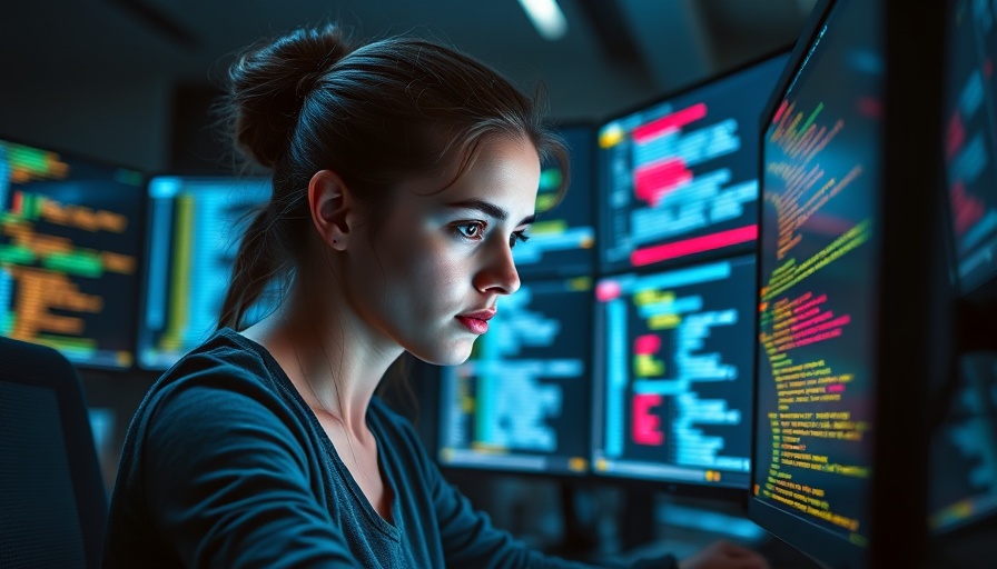 Focused woman analyzing code, KI-Revolution Führungskräfte concept.