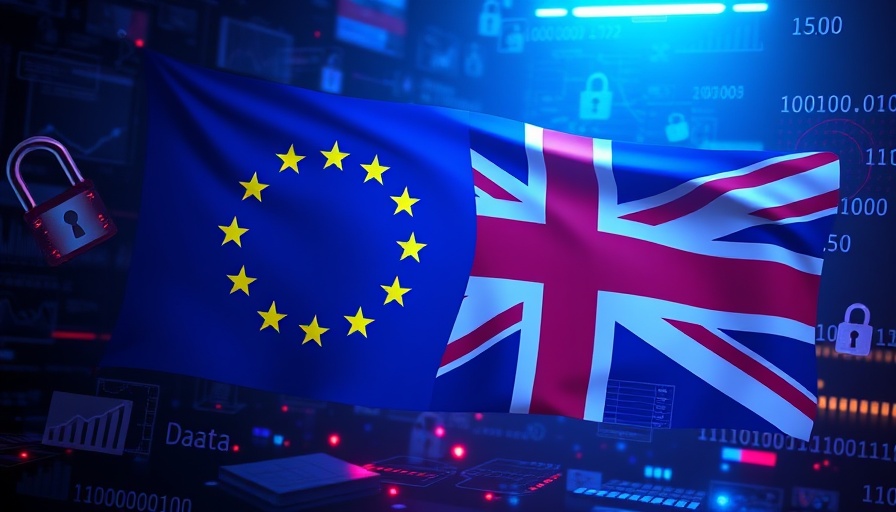 UK-Angemessenheitsbeschluss verlängern: EU and UK flags with digital data symbols.