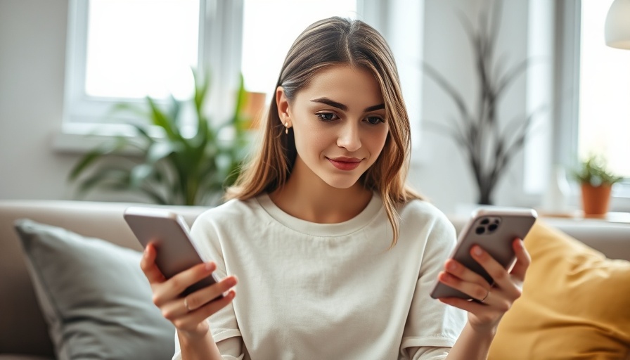 Young woman comparing beliebteste Smartphones indoors.