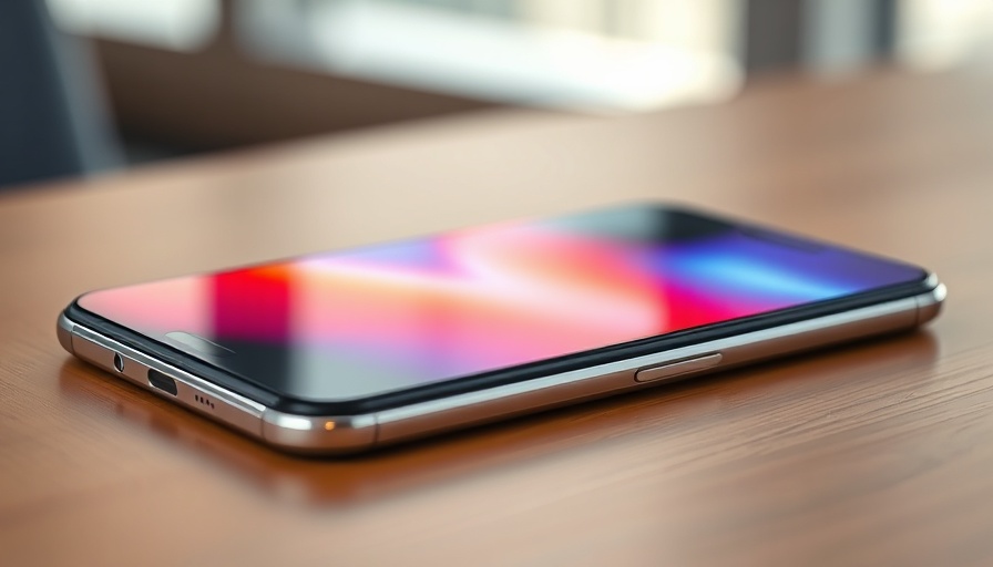 Modern smartphone with vibrant display on wooden table.