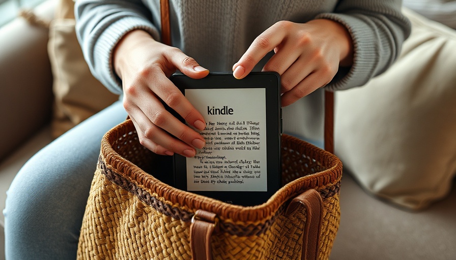 Hands placing Kindle into bag during Frühlingsdeals.