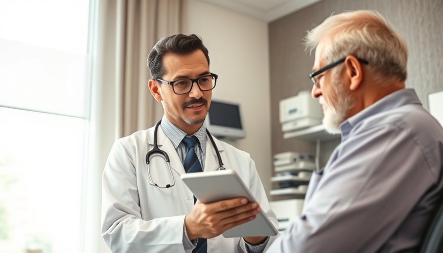 Doctor explains PSA-Wert Prostatakrebs Früherkennung using tablet.