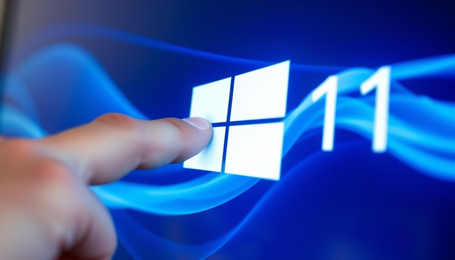 Close-up of Windows 11 logo with a finger pointing, modern interface