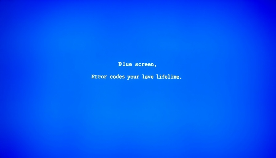Blue screen error message text with QR code, digital display.