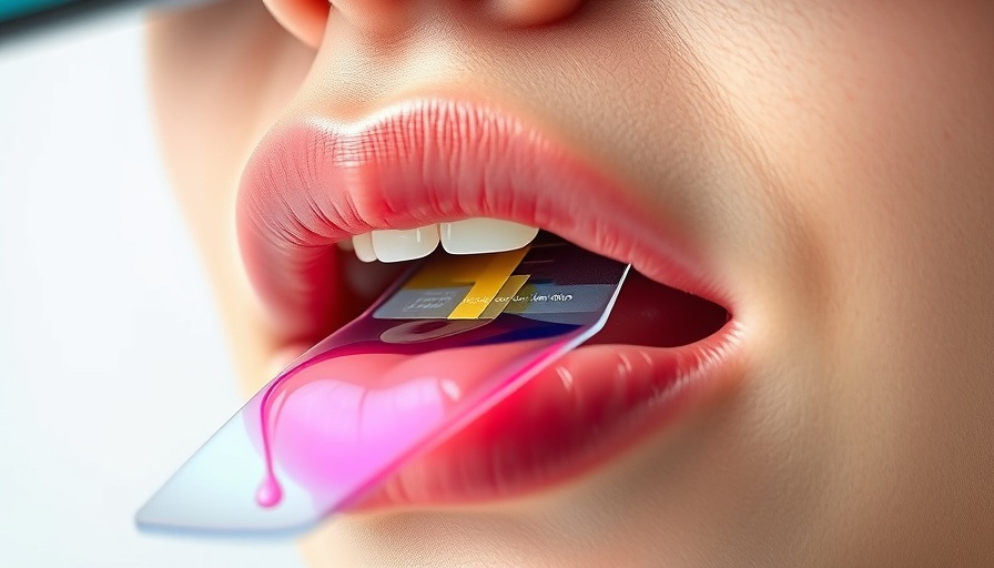 Close-up of a mouth with a VR Geschmacks-Interface attached, showing innovation.