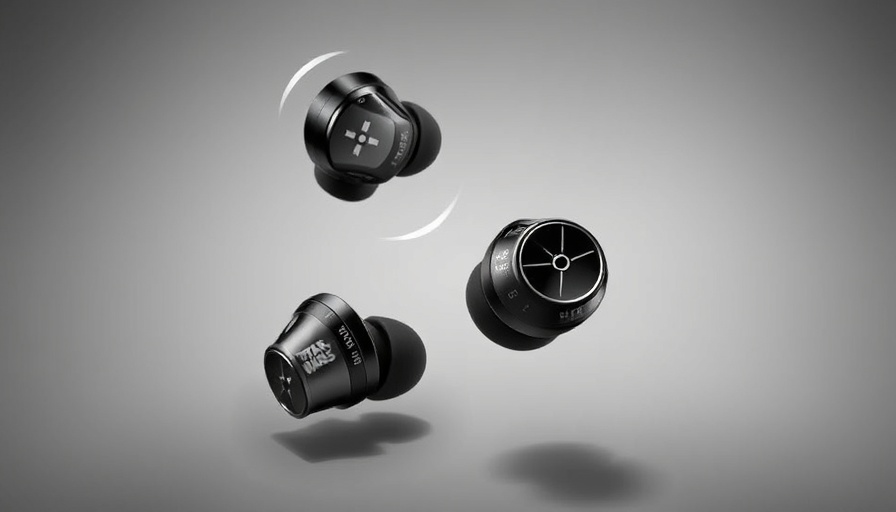 Audio-Technica Star Wars Edition earbuds showcase against grey gradient.