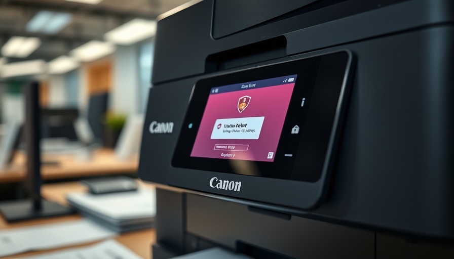 Canon printer showing security alert, office setting.