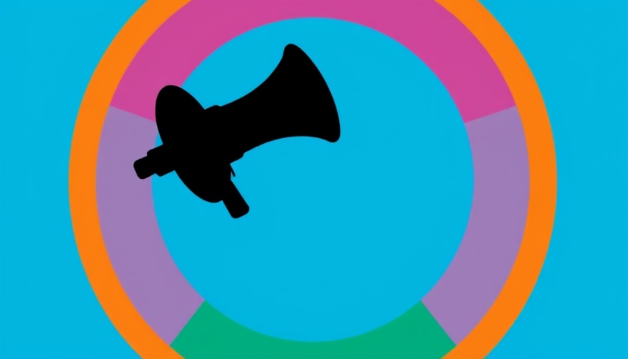 Bold black megaphone on blue background, Perkins Coie Executive Order Unterstützung theme.