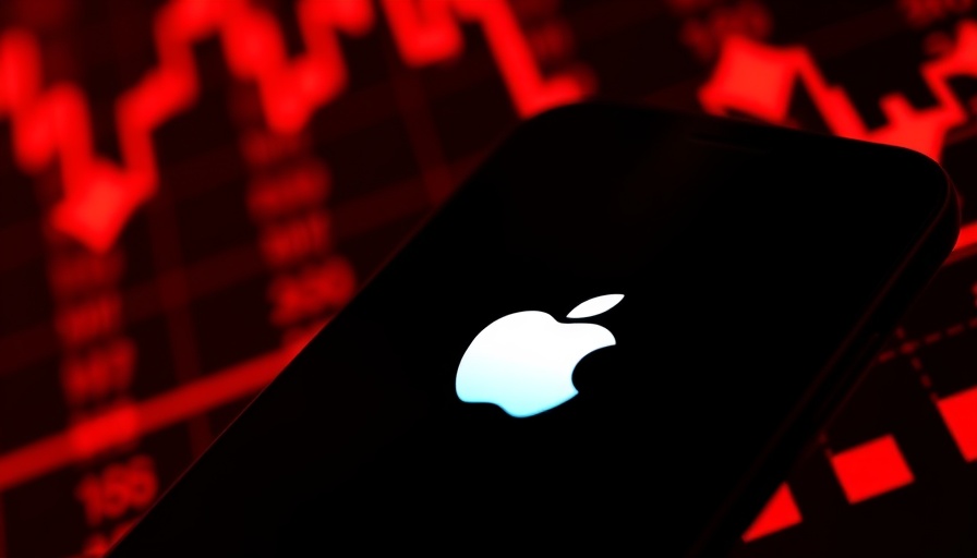 Apple logo with declining stock market background.