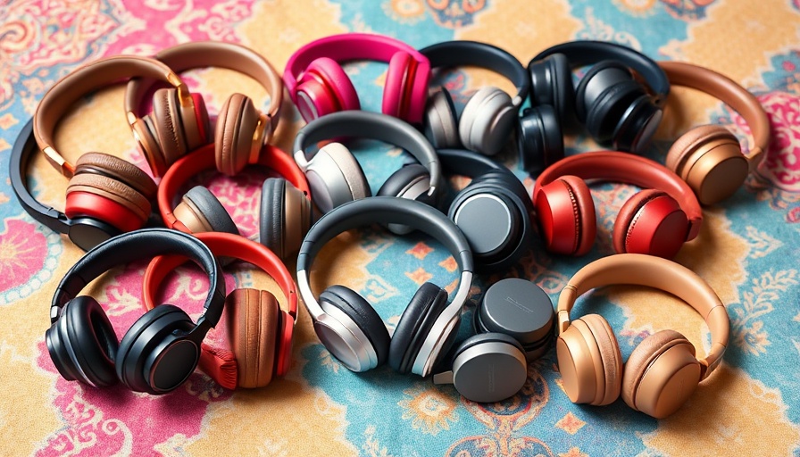 Beste Open-Ear-Kopfhörer collection in cases on patterned background.