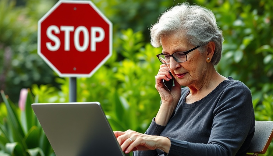 EU Alterskontrollen: Older woman with laptop and stop sign overlay.