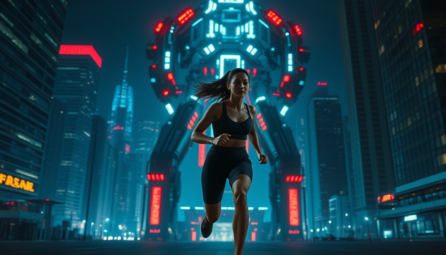 Tron Ares Trailer: Woman runs in neon-lit futuristic cityscape.