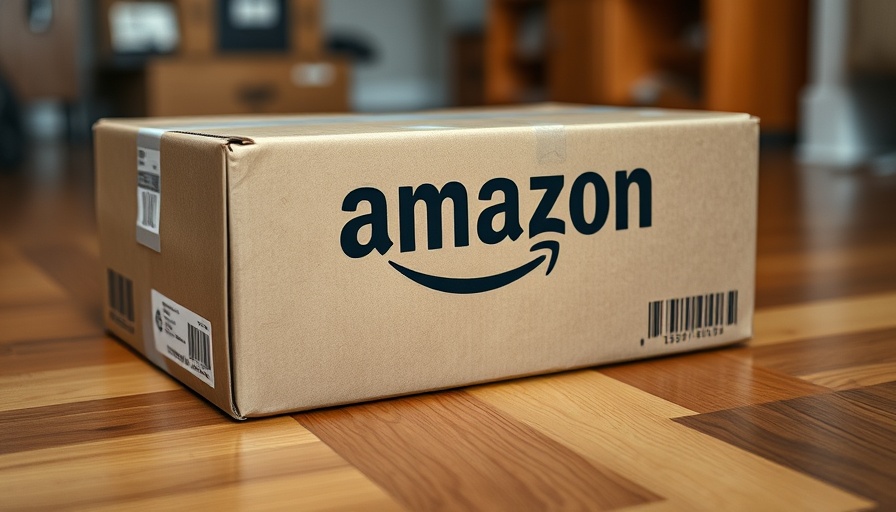 Amazon package on wooden floor, emphasizing online retail privacy.