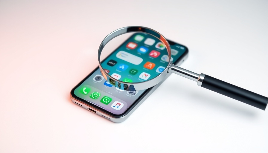 Minimalistic iOS 19 Update 2025 interface with app icons and search magnifier.
