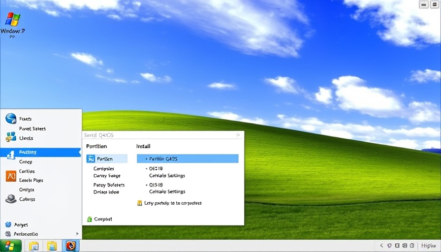 Classic Windows XP desktop interface showing Q4OS installation setup.