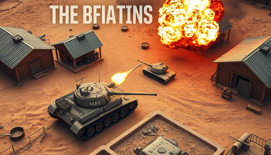 Isometric view of a tank firing amidst a desert explosion in Echtzeittaktikspiele Commandos Origins setting.
