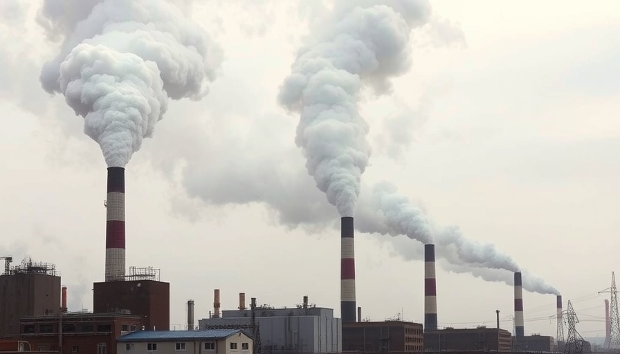 Industriekamine erzeugen dichten Rauch im grauen Himmel.