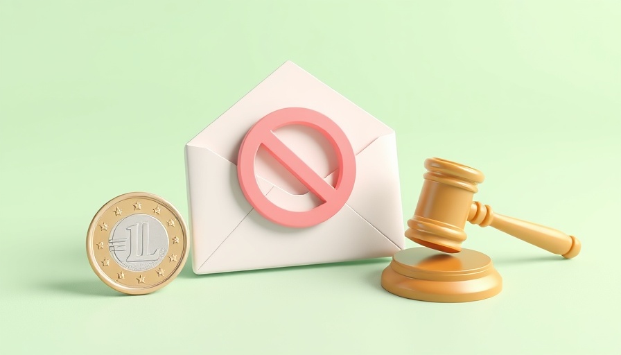 3D illustration of legal action against email marketing showcasing ban and gavel.