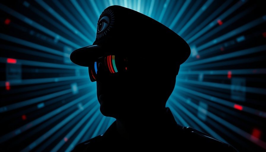 Mysterious police figure with eye emblem, Data Use and Access Bill theme.