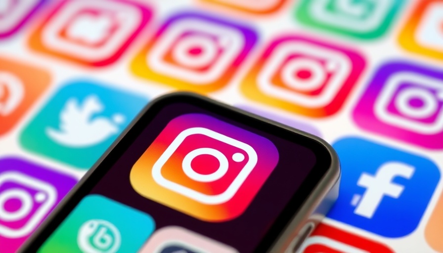 Instagram on smartphone screen surrounded by logo cards.
