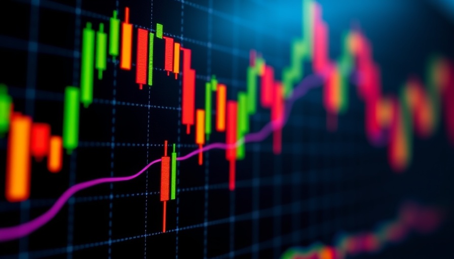 Digital stock market chart with colorful candlesticks, representing economic data.
